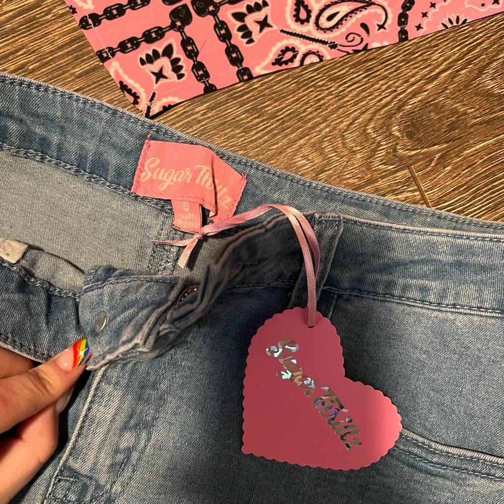 Sugar Thrillz Pink Bandana Halter Top and Denim Skirt Set